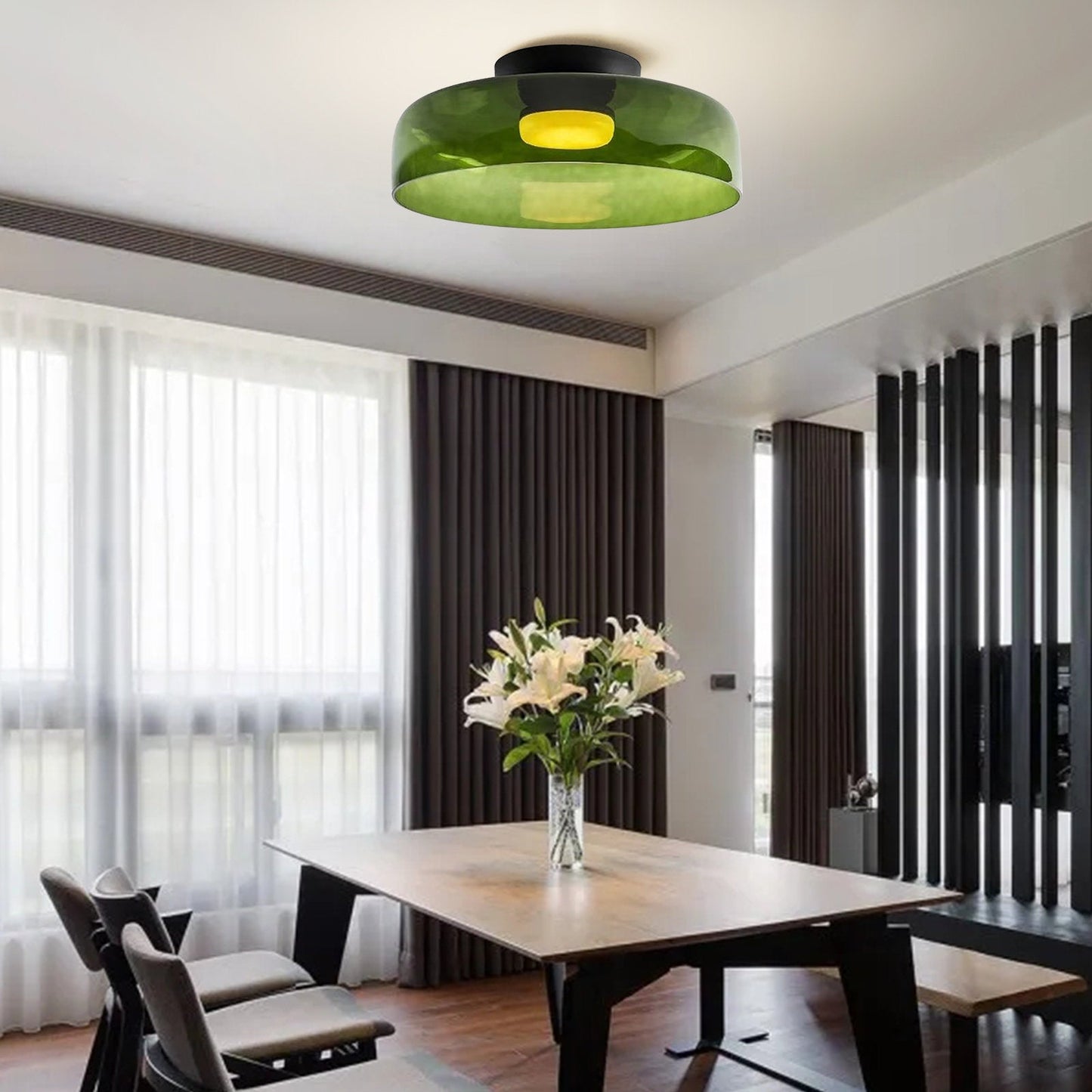 Design Glazen Plafondlamp met Gelaagde Structuur — Elegant Lichtspel voor Eetkamer, Woonkamer en Slaapkamer