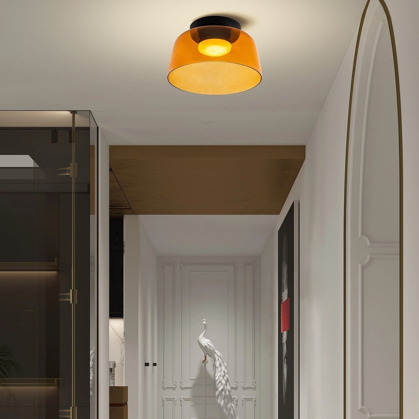 Design Glazen Plafondlamp met Gelaagde Structuur — Elegant Lichtspel voor Eetkamer, Woonkamer en Slaapkamer