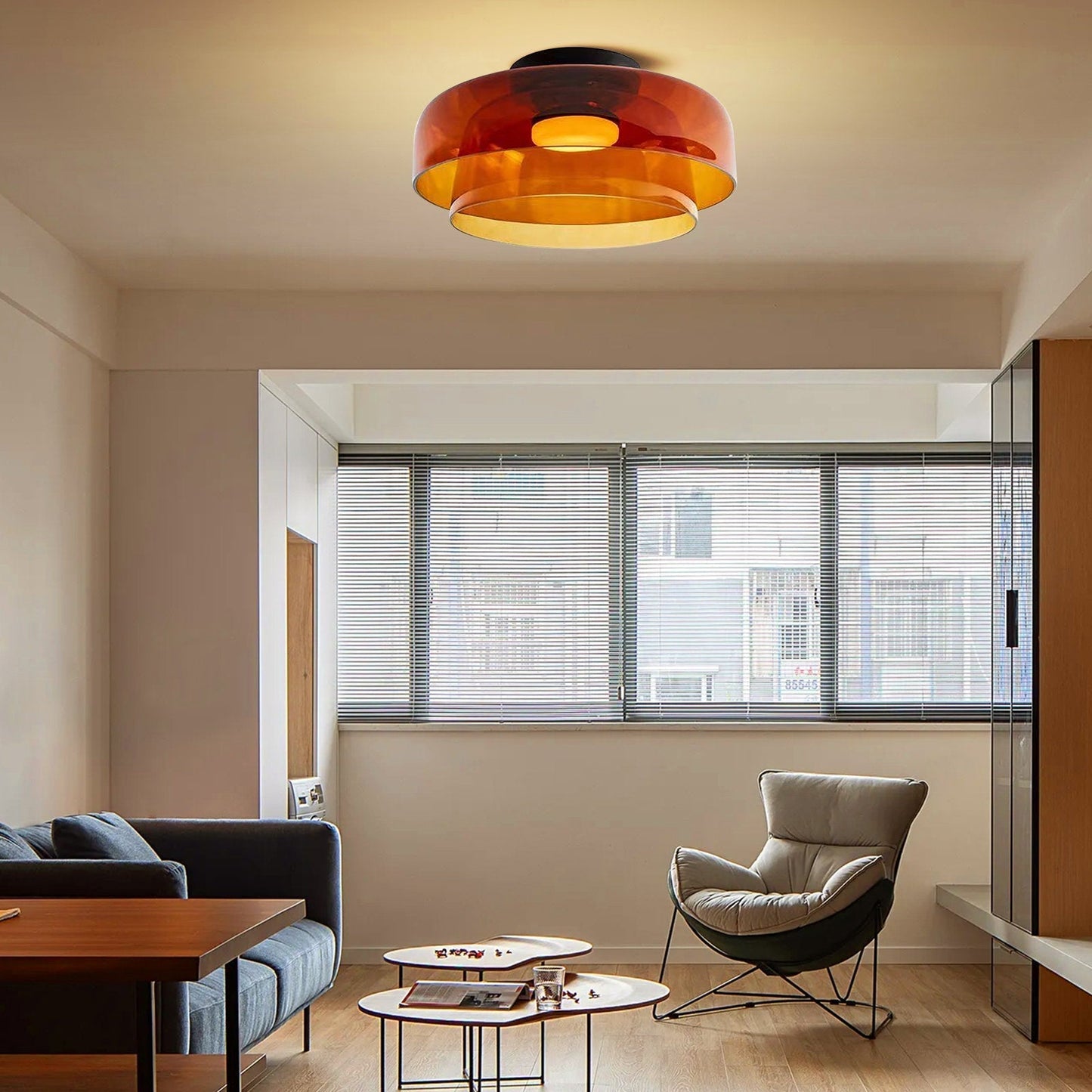 Design Glazen Plafondlamp met Gelaagde Structuur — Elegant Lichtspel voor Eetkamer, Woonkamer en Slaapkamer