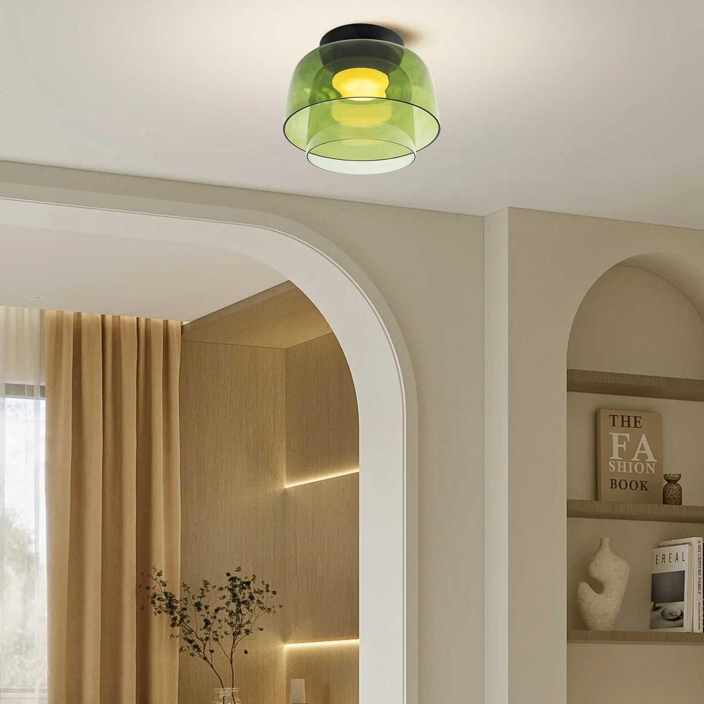 Design Glazen Plafondlamp met Gelaagde Structuur — Elegant Lichtspel voor Eetkamer, Woonkamer en Slaapkamer