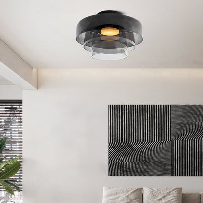 Design Glazen Plafondlamp met Gelaagde Structuur — Elegant Lichtspel voor Eetkamer, Woonkamer en Slaapkamer