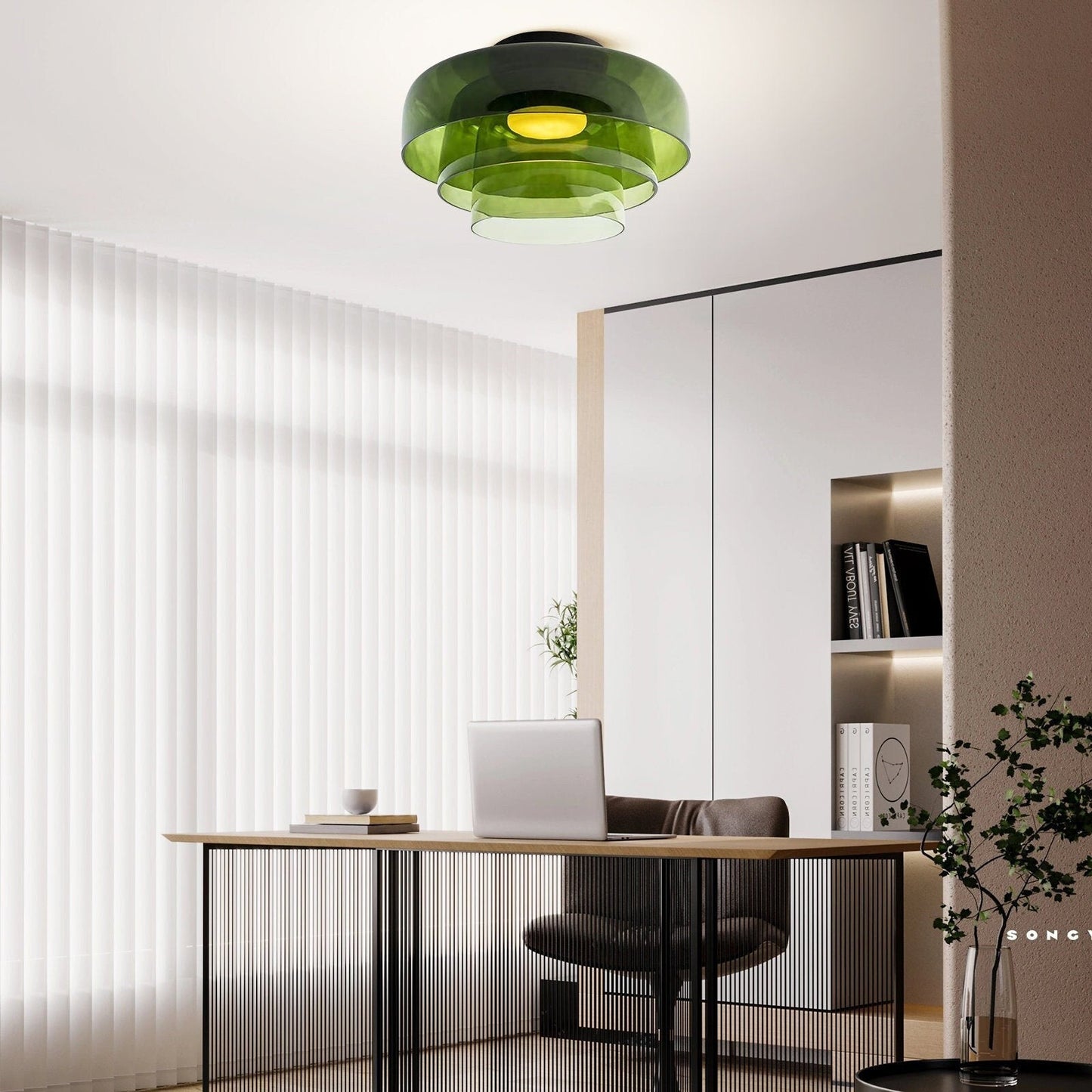 Design Glazen Plafondlamp met Gelaagde Structuur — Elegant Lichtspel voor Eetkamer, Woonkamer en Slaapkamer