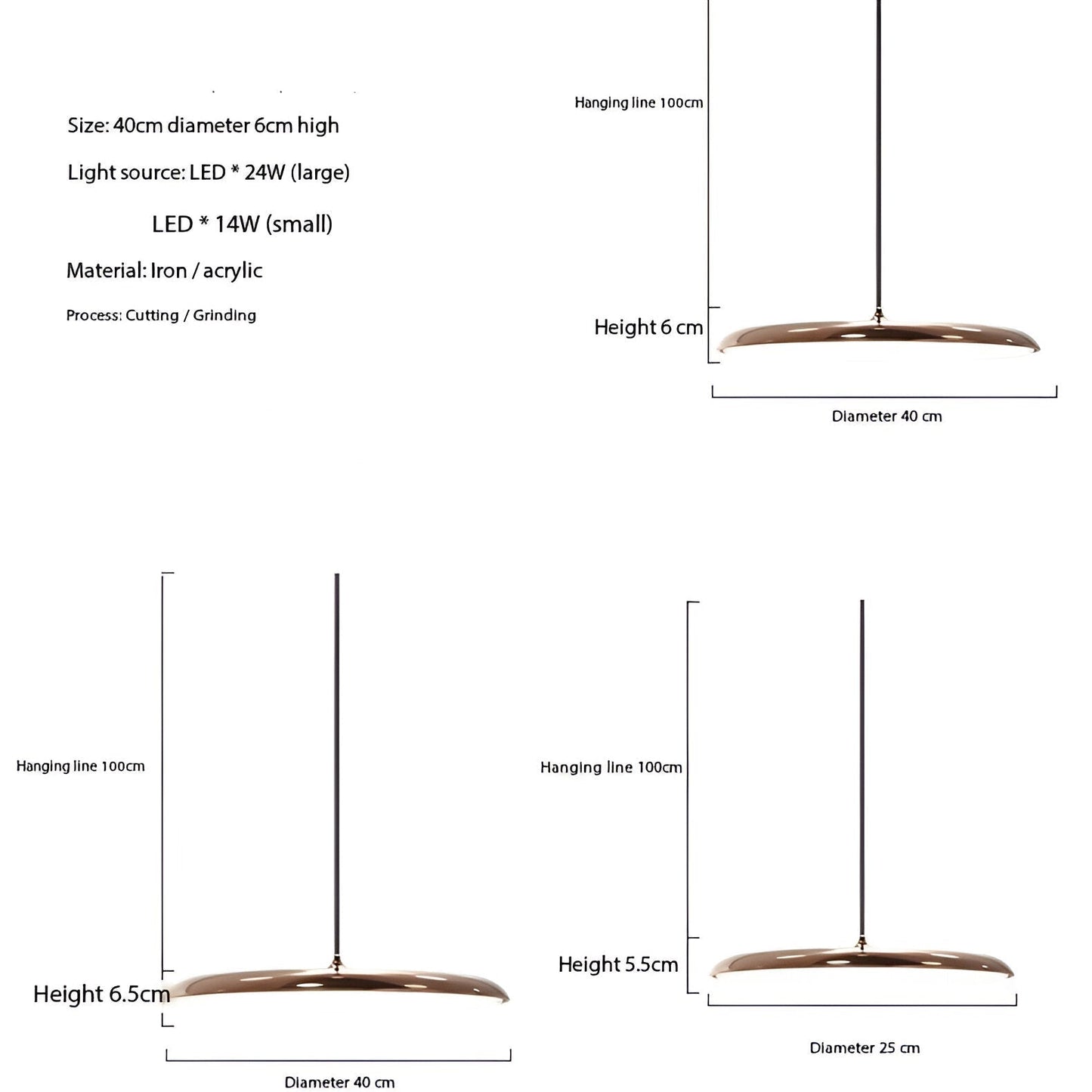 Hanglamp Schotel Design LED 4000K Nordic Modern Ø25 Ø40
