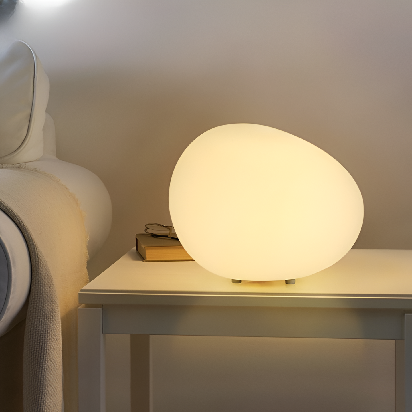 Steen Tafellamp LED 3-Kleuren PE Sfeerlamp 22cm Woonkamer Slaapkamer Scandinavisch Organisch Nachtlamp Dimbaar