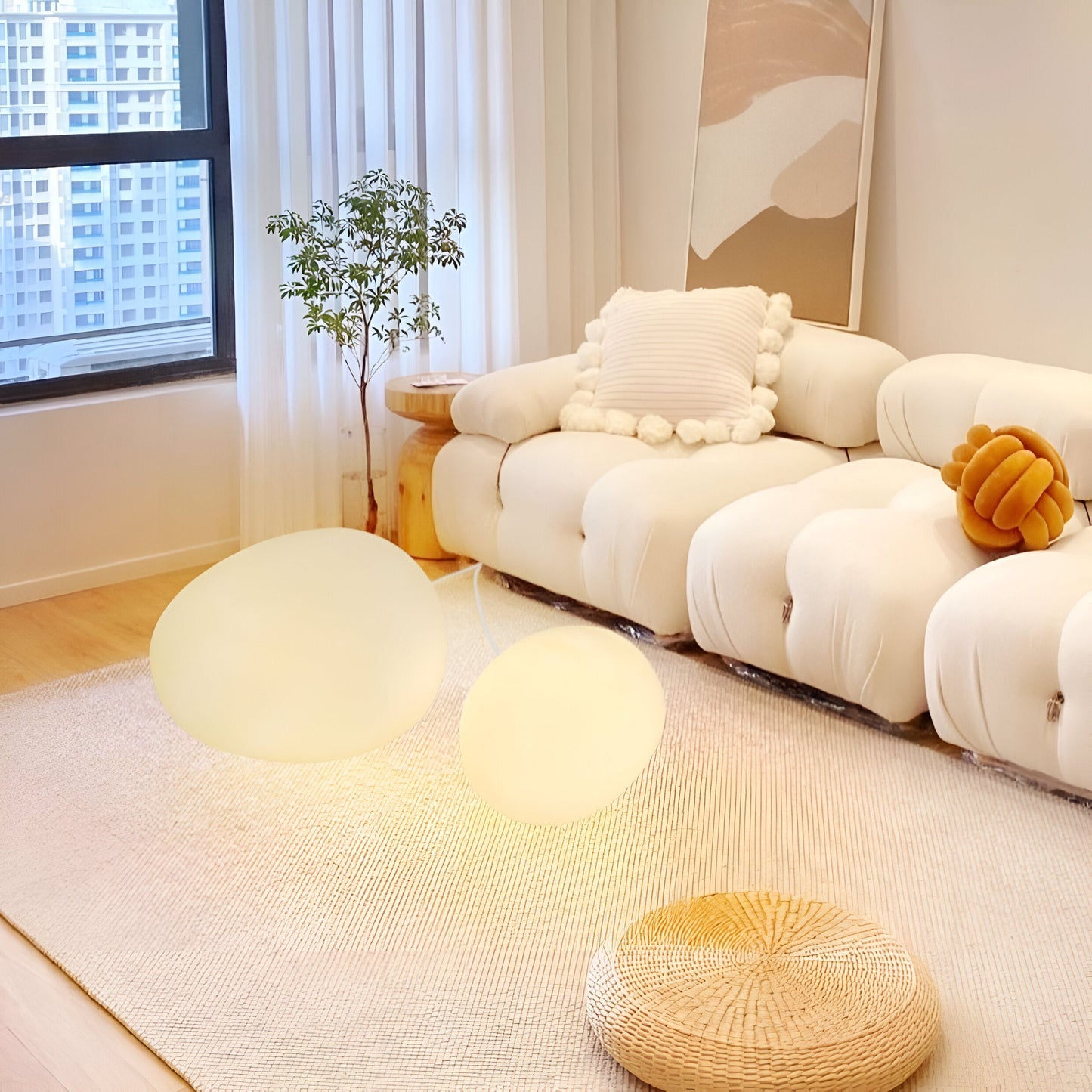 Steen Tafellamp LED 3-Kleuren PE Sfeerlamp 22cm Woonkamer Slaapkamer Scandinavisch Organisch Nachtlamp Dimbaar