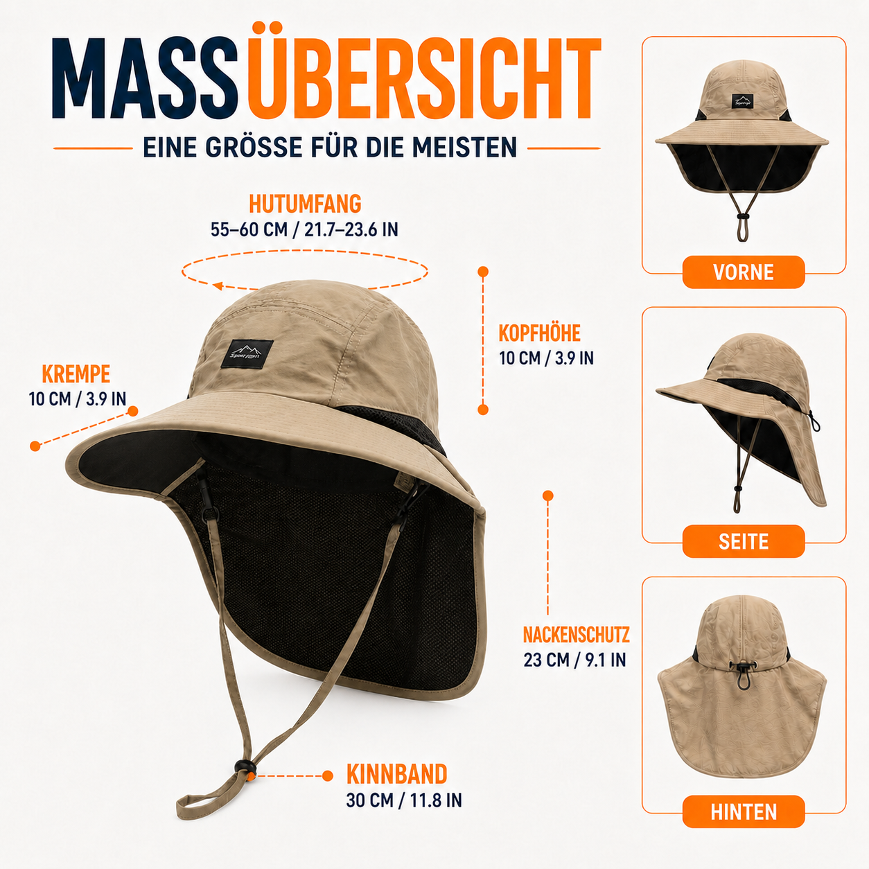 Hoed met Brede Rand en Nekbescherming – UV-Bestendig voor Wandelen en Outdoor