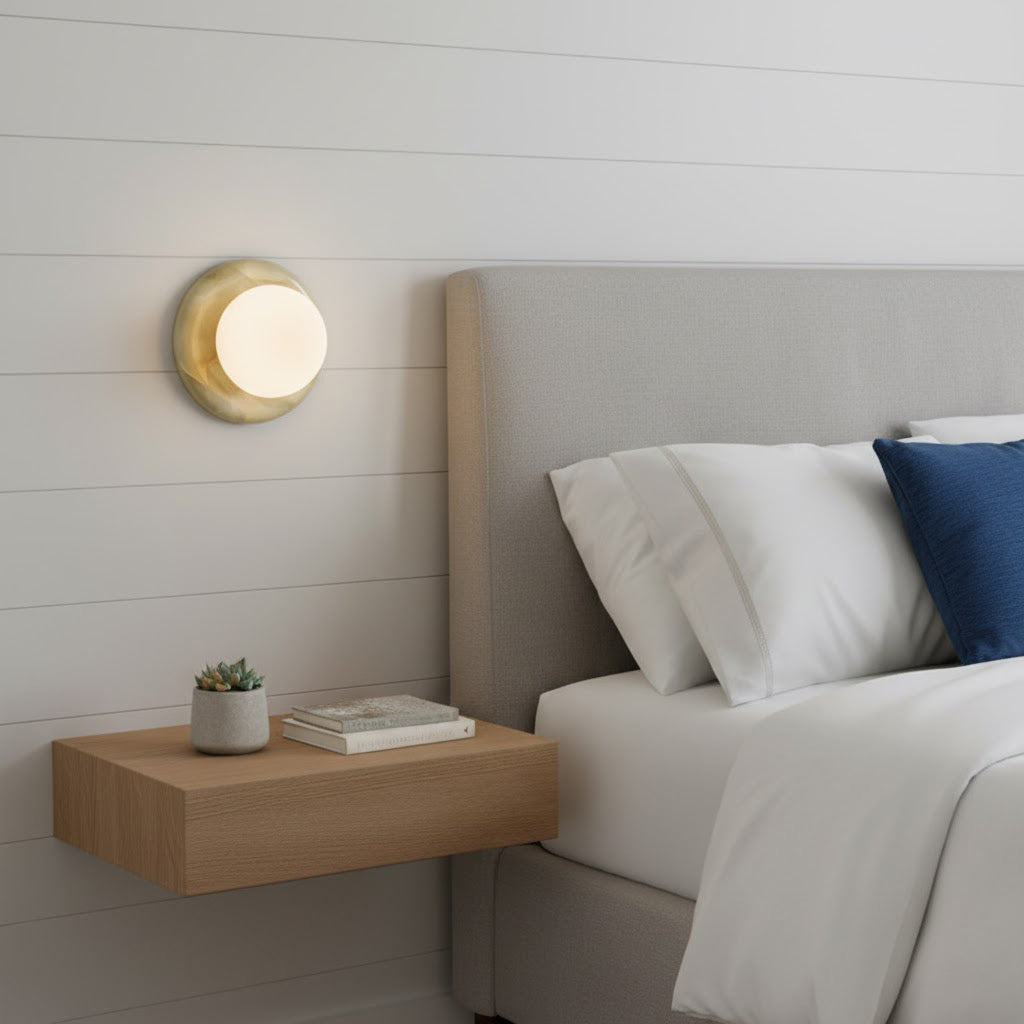 Ronde Jade Wandlamp met Glazen Kap – Luxe Natuursteen Design Verlichting 14 cm