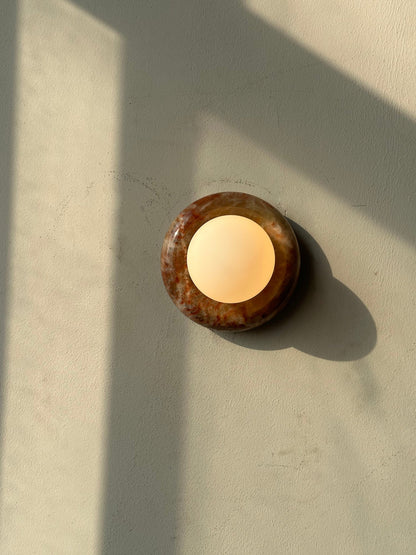 Ronde Jade Wandlamp met Glazen Kap – Luxe Natuursteen Design Verlichting 14 cm