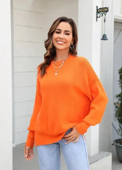 Gebreide Trui Oranje O-hals Casuele Stijl