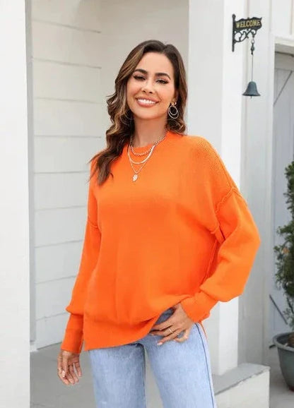 Gebreide Trui Oranje O-hals Casuele Stijl