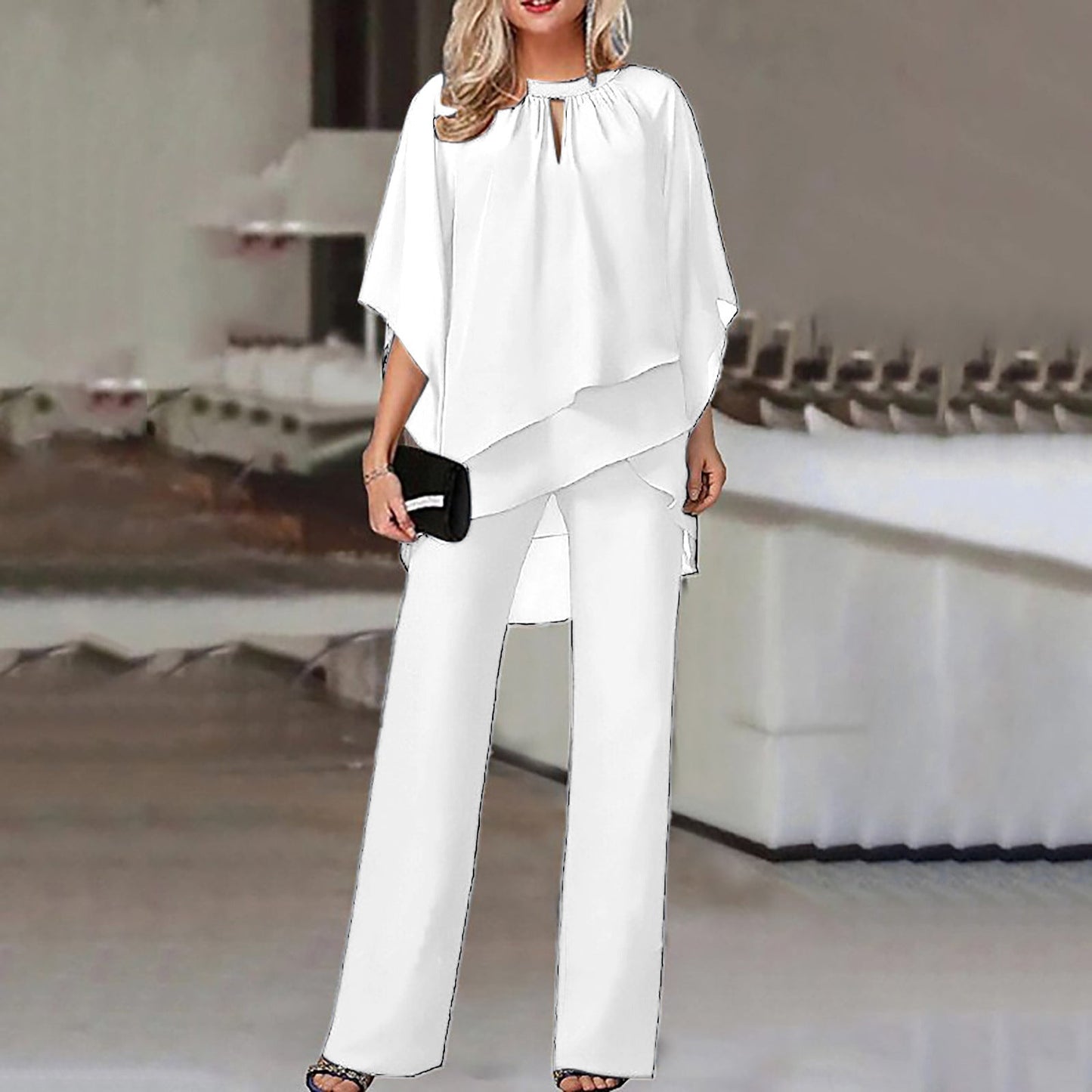 Dames Tweedelige Set Asymmetrische Top Wijde Broek Comfortabel