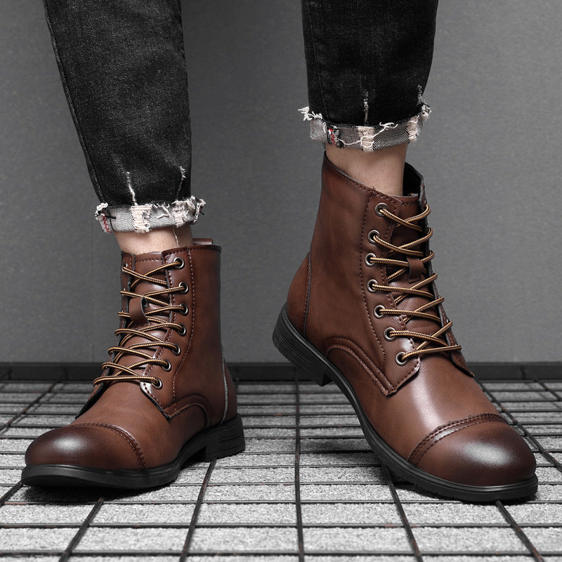 Heren Leren Boots met Vetersluiting Klassieke Stijl