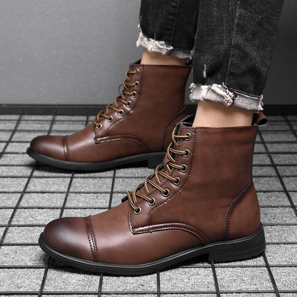 Heren Leren Boots met Vetersluiting Klassieke Stijl
