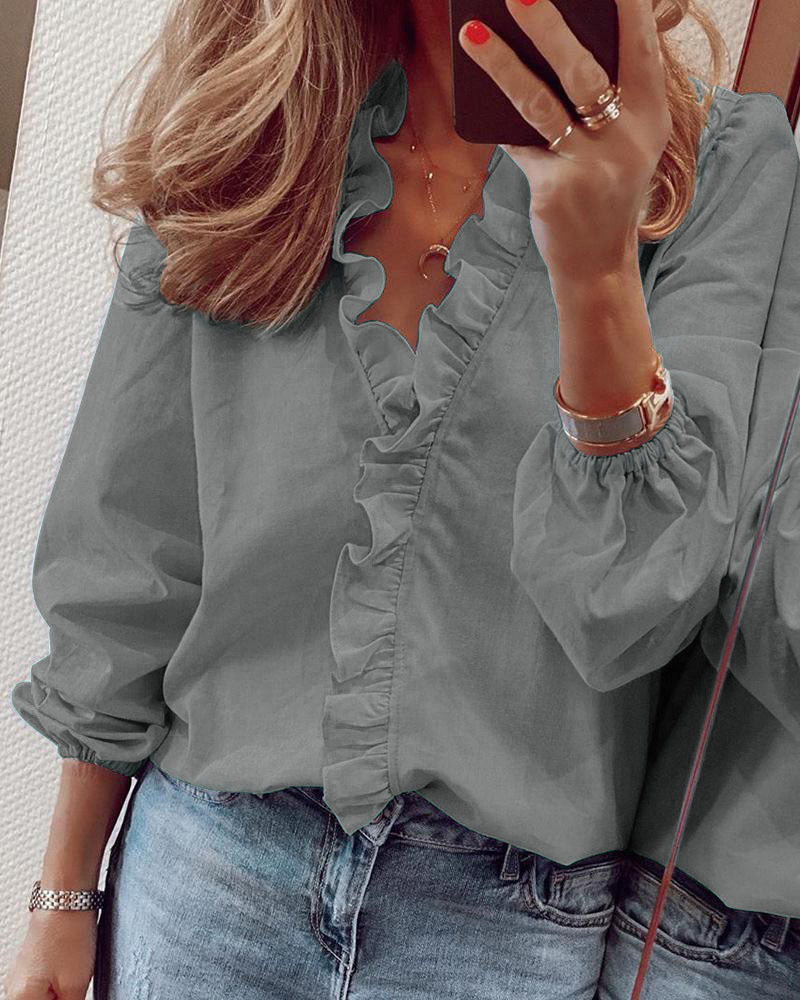 Vrouwen Blouse Ruches Effen Stof Zomerse Bloes