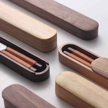Eetstokjes Zwart Walnout Hout Handgemaakt Japan Decoratief Touw Houten Geschenkdoos