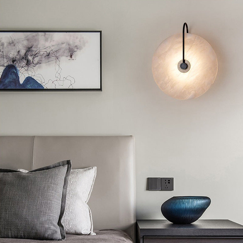 Wandlamp Marmer LED Rond Alabaster Goud Minimalistisch Luxe Woonkamer Slaapkamer