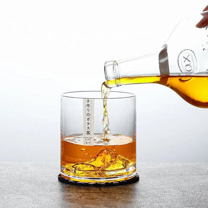 Japans Whiskeyglas met IJsberg Reliëf 300ml Hittebestendig Glas Handgemaakt Tumbler voor Whisky en Cocktails Premium Drinkglas in Houten Geschenkdoos Scandinavische Barware