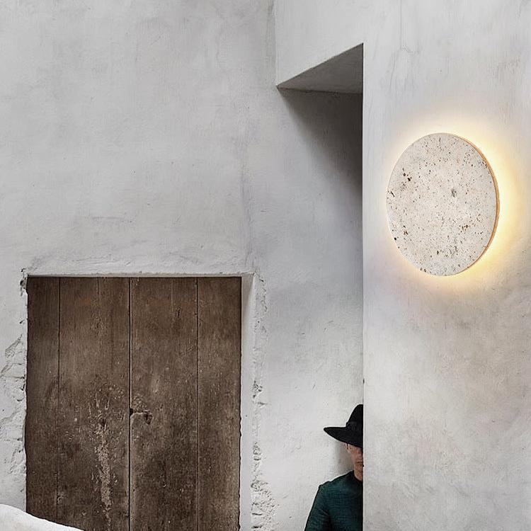 Wandlamp Travertin Rond LED Modern Natuursteen Ø23 Ø30