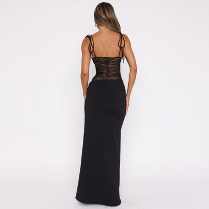 Vedara Maxi Jurk met Kant en Luxe Stof