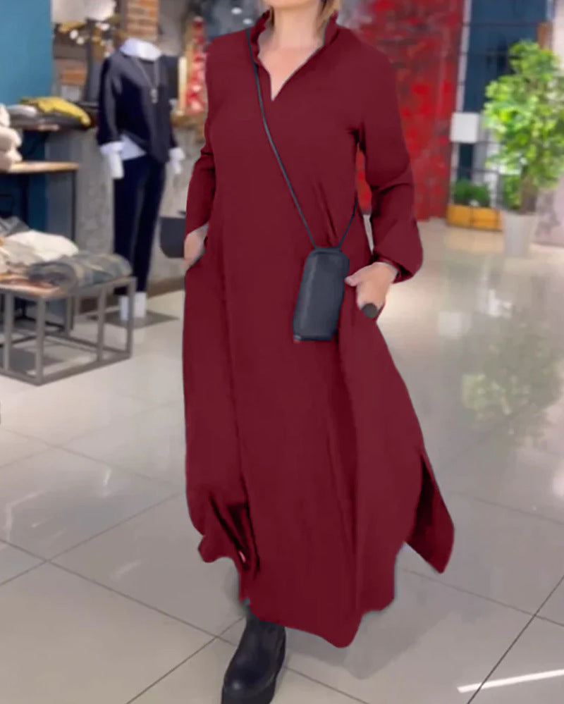 Elegante Jurk met V-hals en Lange Mouwen voor Vrouw - StudioMarella