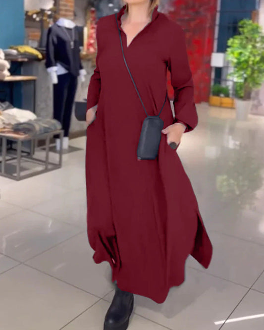 Elegante Jurk met V-hals en Lange Mouwen voor Vrouw - StudioMarella