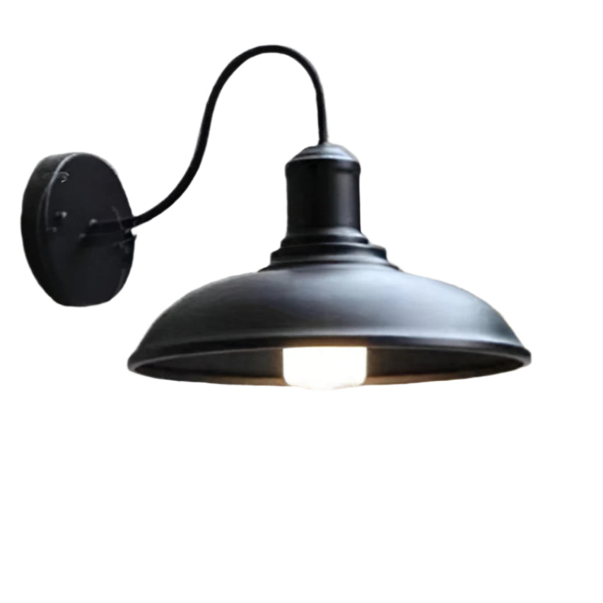 Buitenlamp Wandlamp Industrieel Vintage IJzer Kom Zwart 37cm LED
