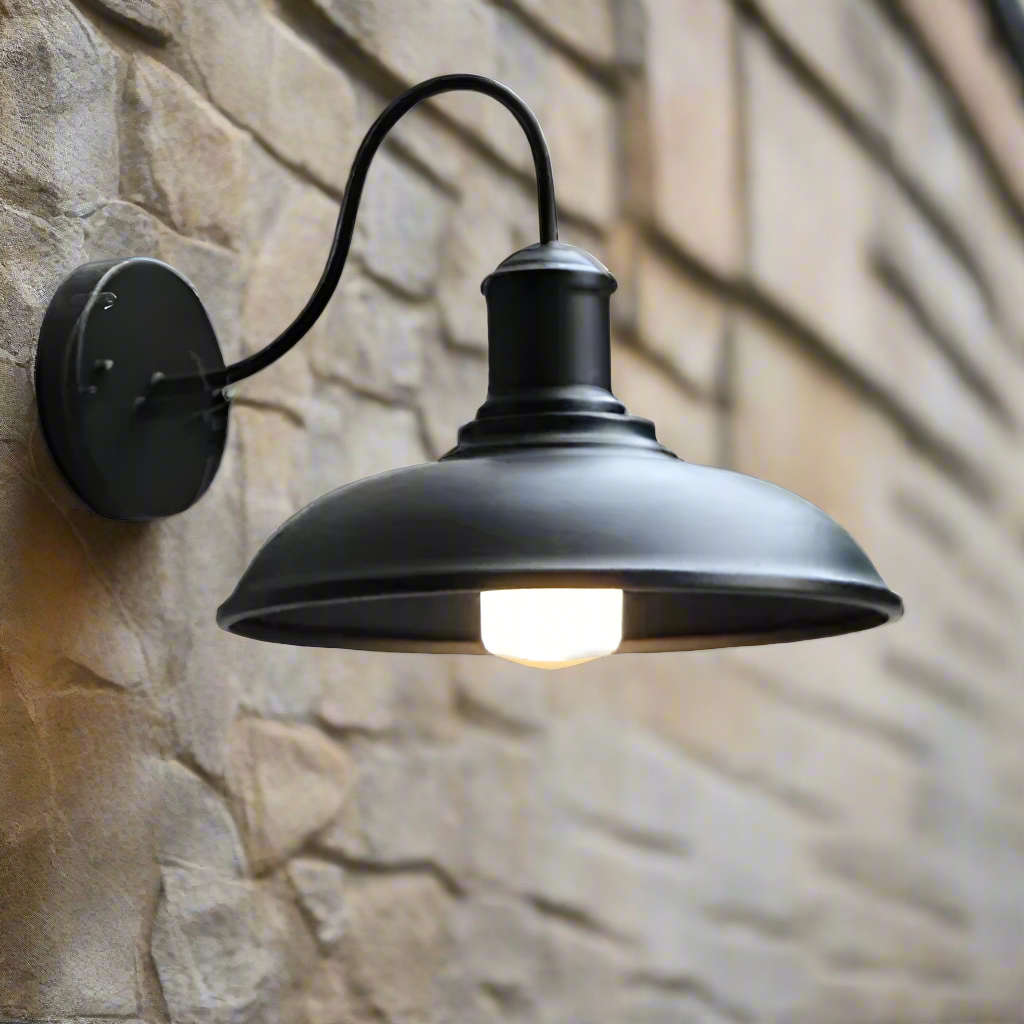 Buitenlamp Wandlamp Industrieel Vintage IJzer Kom Zwart 37cm LED