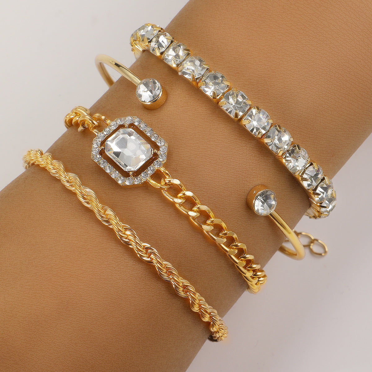 Luxe Armbanden Set 4 Delig Edelmetaal Zilver