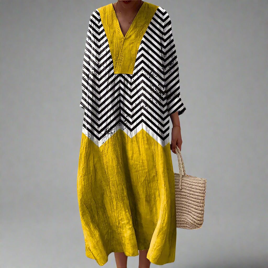Dames Zomerjurk Met Geometrisch Patroon Elegant Model