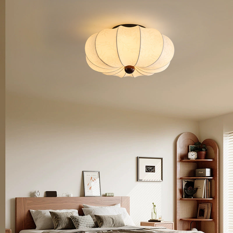 Middeleeuwse zijden plafondlamp E27 stof wit plafondlamp woonkamer slaapkamer hal klassieke verlichting rond design 40cm 50cm 60cm