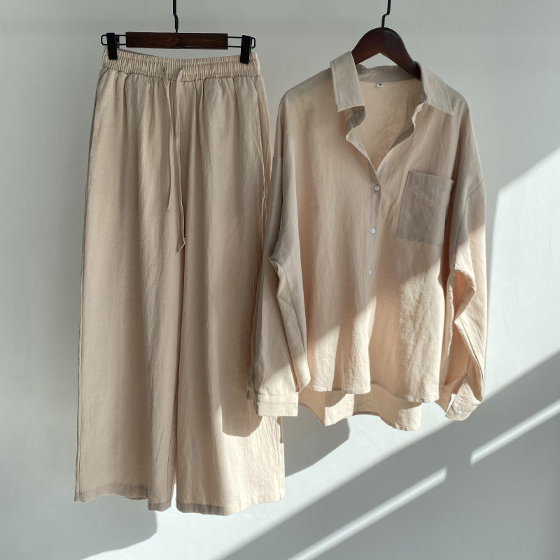 Linnen Broek en Hemd Set Hoge Taille van Katoen