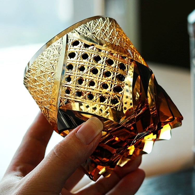 Whiskeyglas Edo Kiriko Dark Knight Handgemaakt Donker Amber Japans Kristal Houten Doos