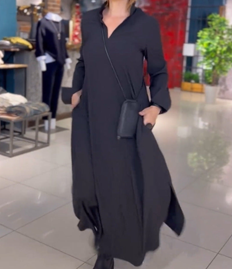 Elegante Jurk met V-hals en Lange Mouwen voor Vrouw