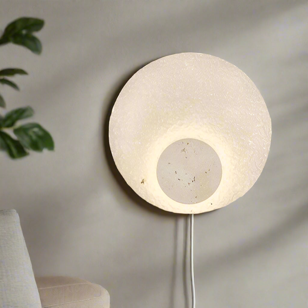 Wandlamp Travertijn Acryl Rond LED Minimalistisch Japandi Ø30 Slaapkamer Hal