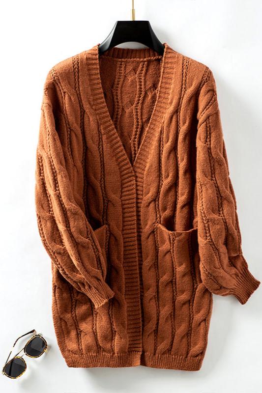 Warme Acryl Trui Kabelgebreid Elegante Cardigan