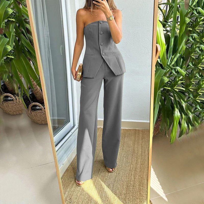 Dames Röhrentop en Broek Set met Knopen