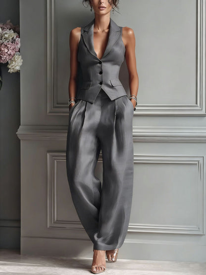 Dames Tweedelige Outfit V-hals en Knopen