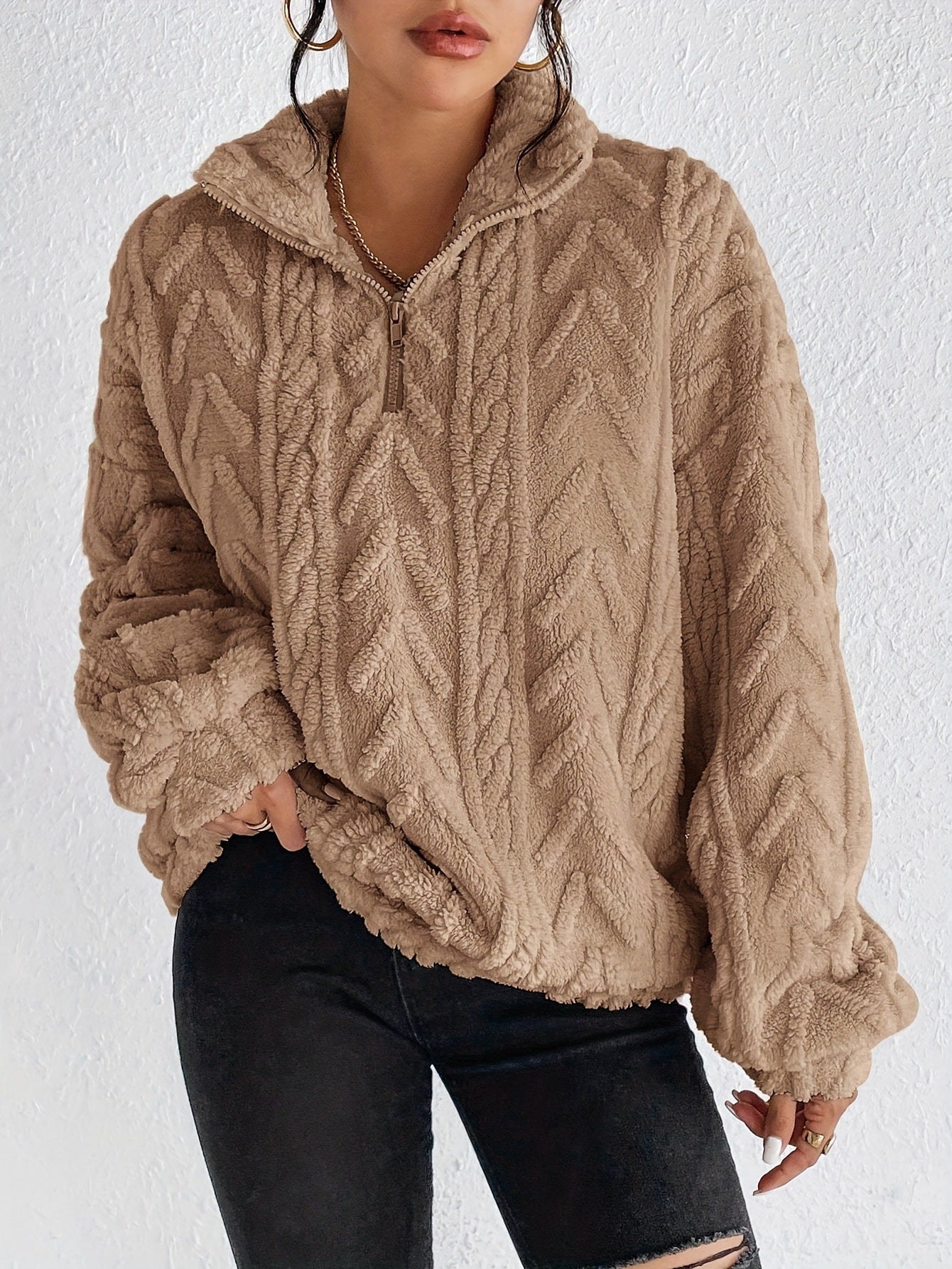 Dames Fleece Trui Warm en Zacht met Hoge Kraag - StudioMarella