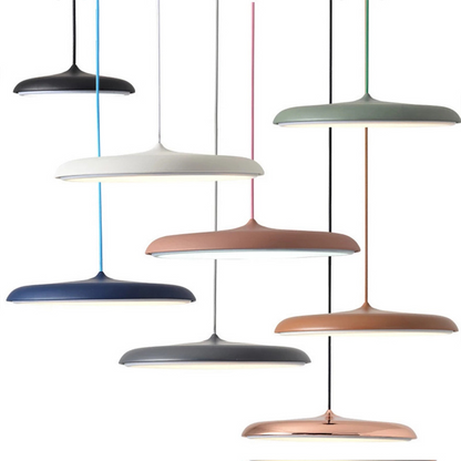Scandinavische ultradunne schijfvormige hanglamp met diffuus ledlicht voor moderne interieurs