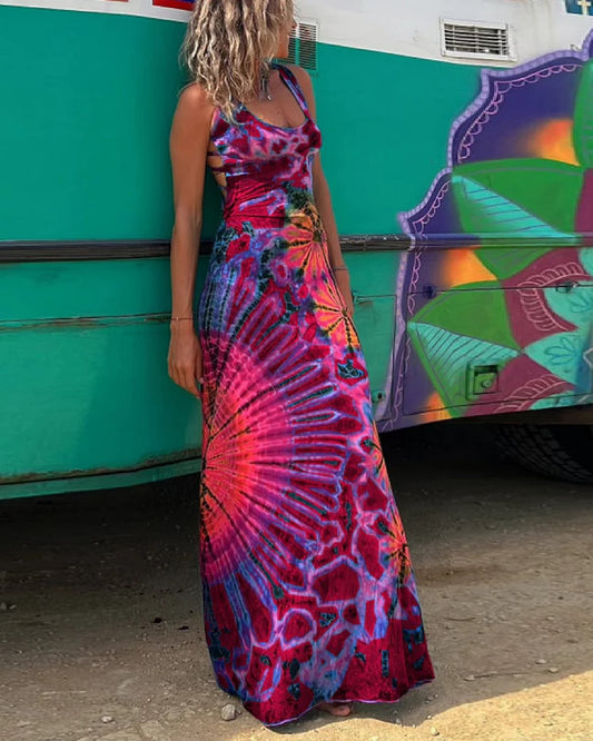 Vrouwelijke Zomerjurk Maxi met Kant en Tie-Dye Print - StudioMarella