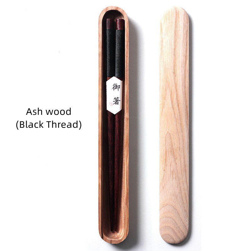 Eetstokjes Zwart Walnout Hout Handgemaakt Japan Decoratief Touw Houten Geschenkdoos