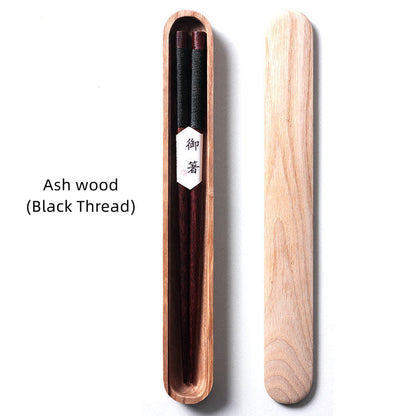 Eetstokjes Zwart Walnout Hout Handgemaakt Japan Decoratief Touw Houten Geschenkdoos