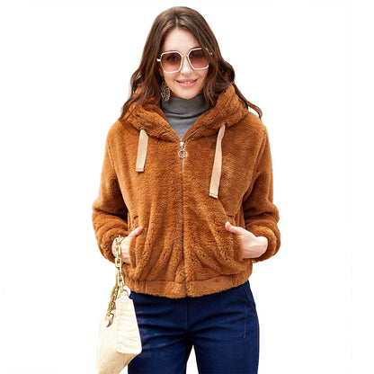 Dames Fleecejas met Capuchon Zacht Teddy Bontlook