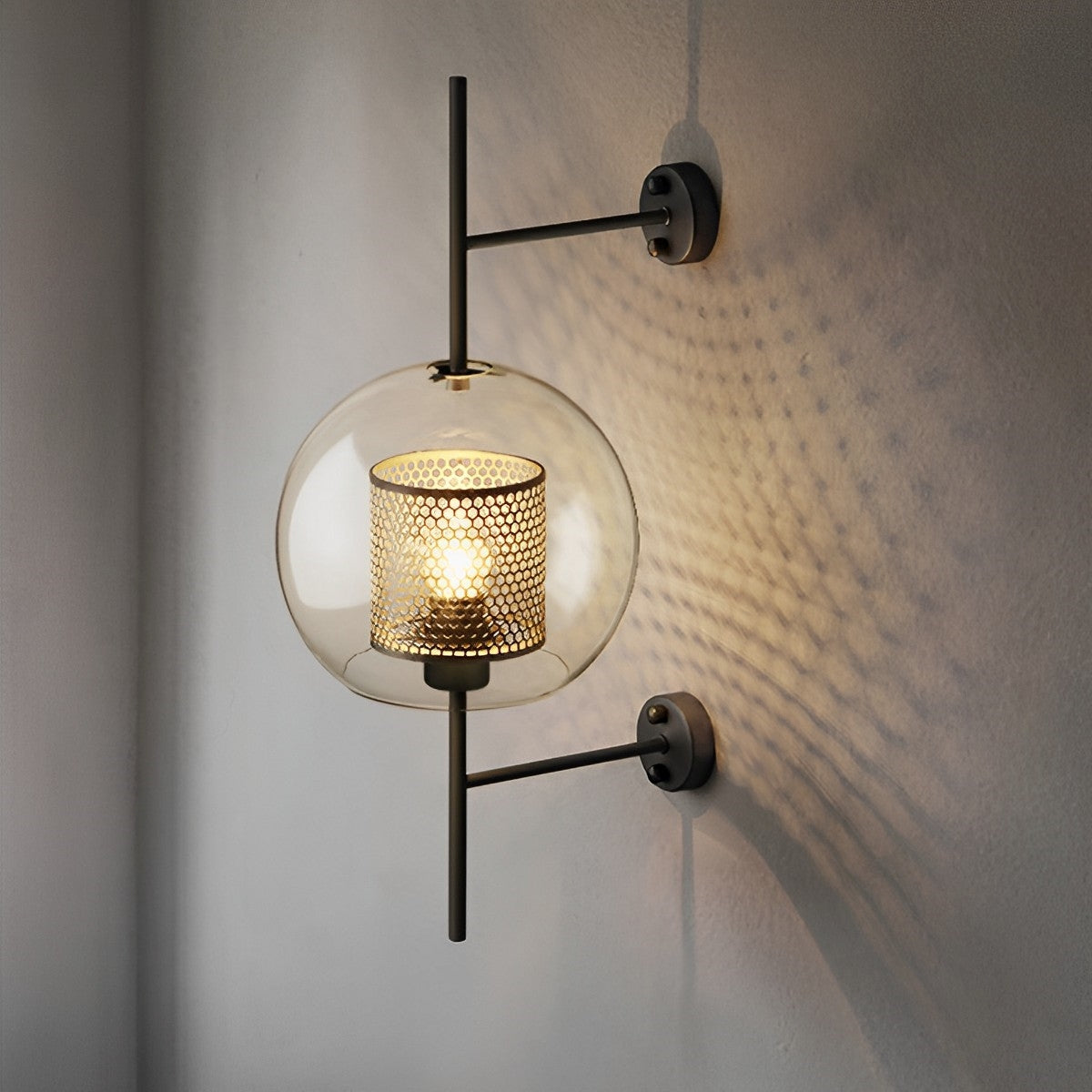 Wandlamp Glas Bol IJzer Brons Slaapkamer Woonkamer E27 Vintage Industrieel Nachtkastlamp Hal