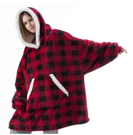 Oversized Sherpa Fleece Deken Hoodie Grijs Roze Zwart Blauw Geruit Rood Extra Warm en Zacht One Size Loungewear Huisdeken met Capuchon en Zakken