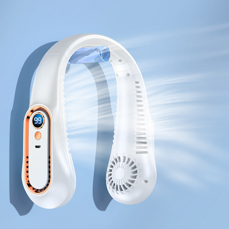 Draagbare Nekventilator met Digitaal Display Groen Wit Blauw Handsfree USB Oplaadbaar Mobiele Koeling