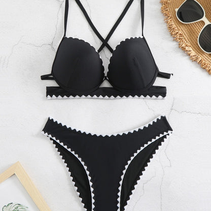 Zwarte Bikini 2-Delig met Push-Up Beugel Cups Hoge Snit