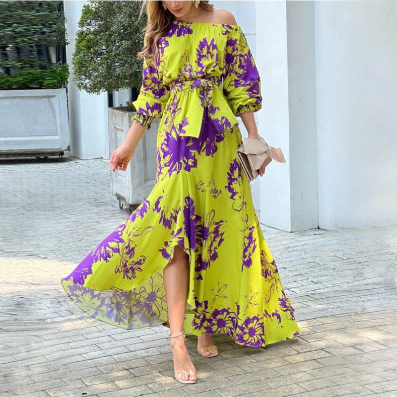 Lange Jurk met Hoge Taille en Wijde Mouwen Elegante Rok