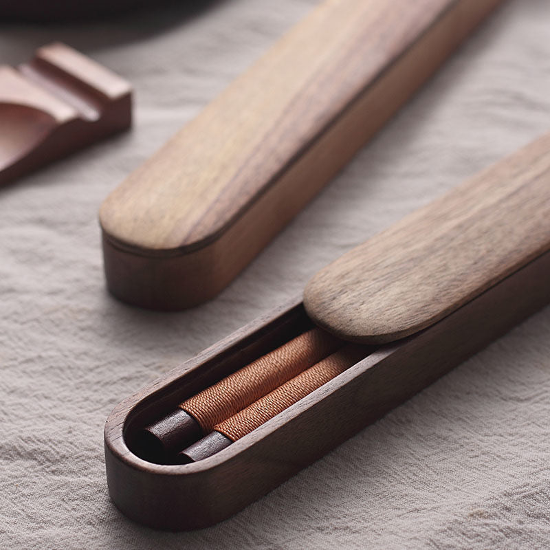 Eetstokjes Zwart Walnout Hout Handgemaakt Japan Decoratief Touw Houten Geschenkdoos