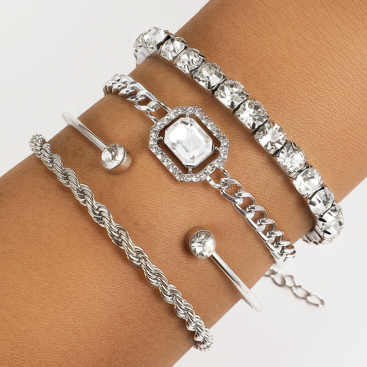 Luxe Armbanden Set 4 Delig Edelmetaal Zilver